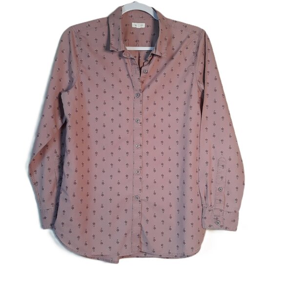 Garnet Hill Pink Floral Pima Cotton Long Sleeves Button Up Top Cottagecore Boho - Picture 1 of 9